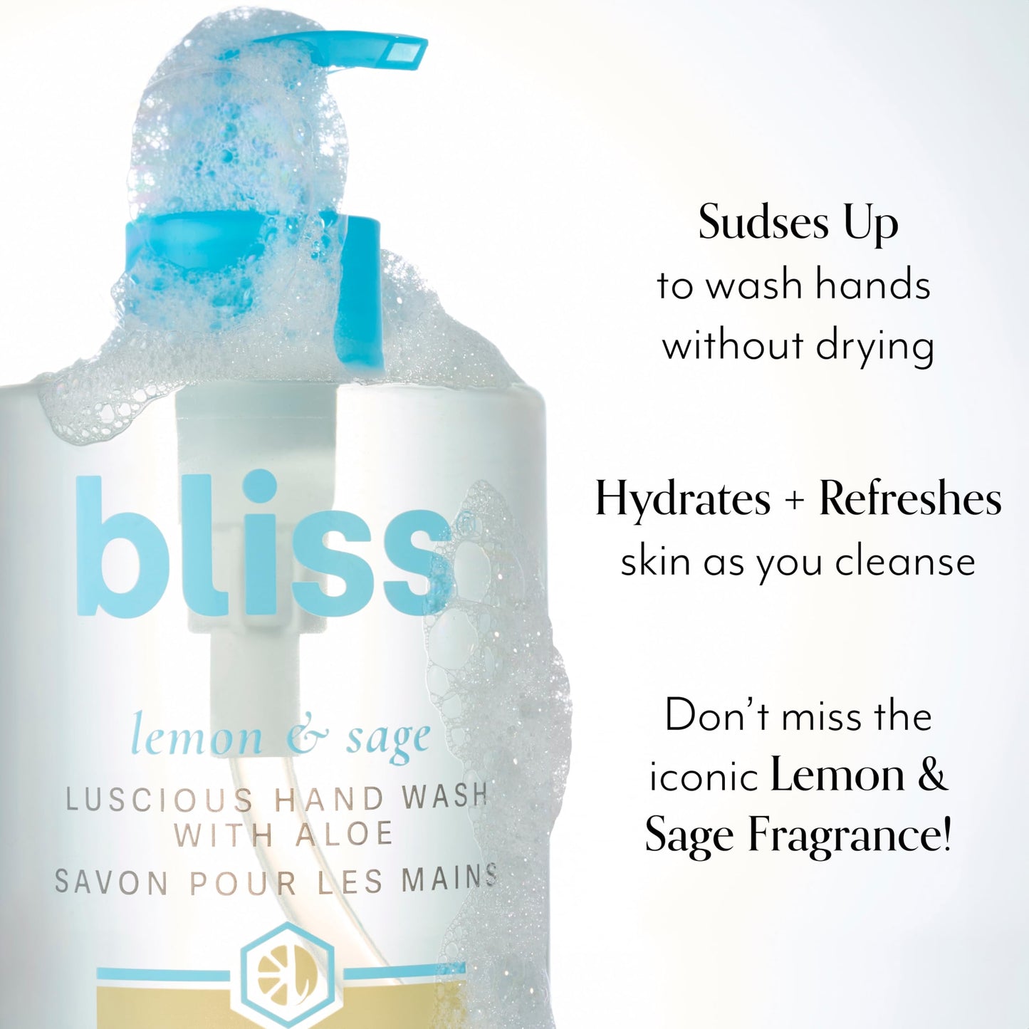 Bliss Lemon & Sage Luscious Hand Wash with Aloe – Hydrating, Refreshing Hand Soap with Coconut Oil & Vitamin B5 – Gently Cleanses Without Drying – 12.14 fl oz