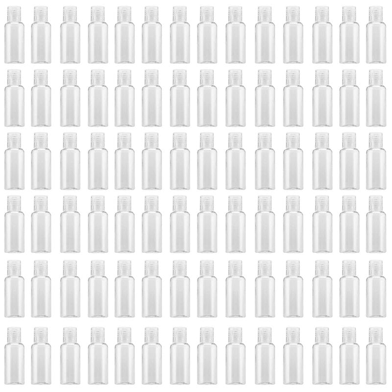 MOUYAT 110 Pack 1oz Clear Plastic Flip Cap Bottles, 30ml Empty Squeeze Travel Bottles with Flip Cap, Mini Refillable Travel Size Sample Containers for Lotion, Cream and Toiletries