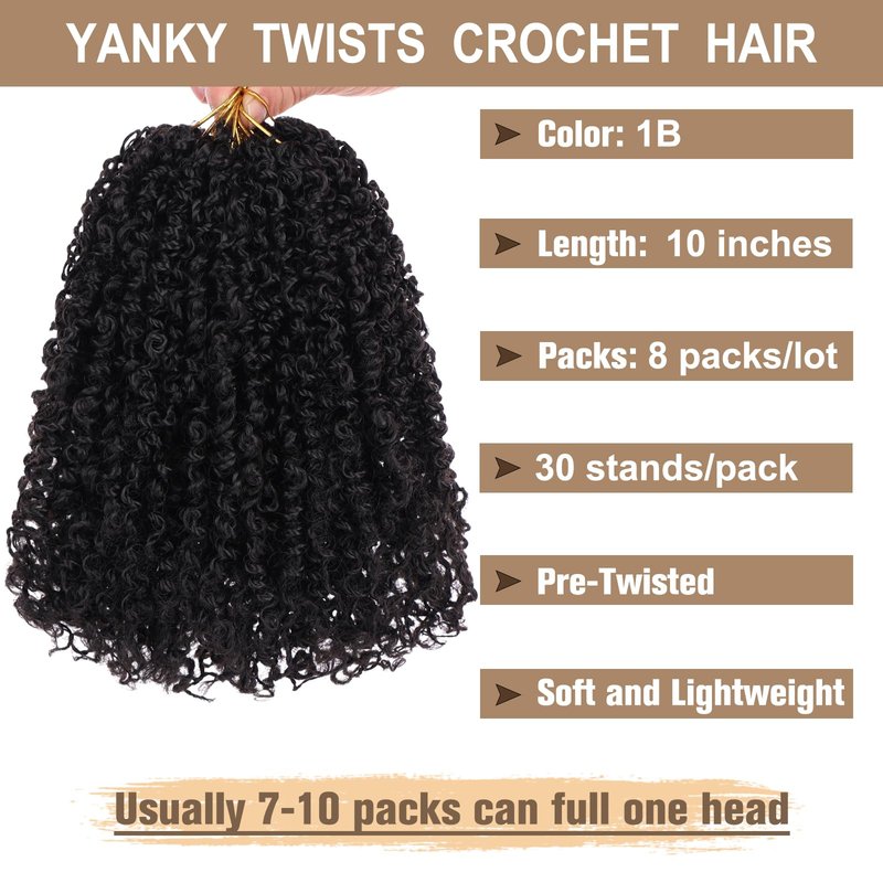 COOKOO 8 Packs 30 Stands/Pack Pre-looped Yanky Twist Crochet Hair 10 Inch Pre Twisted Mini Spring Twists Crochet Hair for Women Micro Curly Crochet Twist Synthetic Hair Extensions 1B#