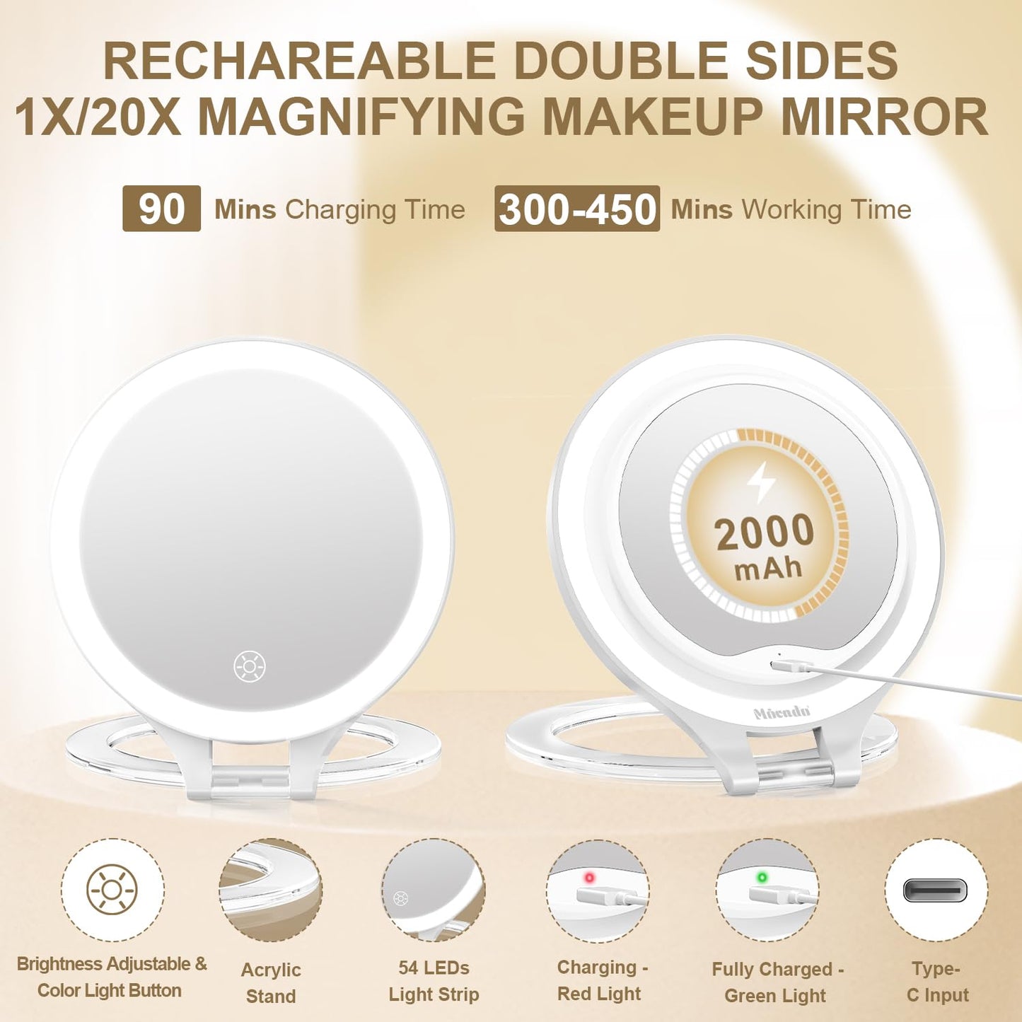 Mocado 1X/20X Magnifying Mirror with Light, Travel Makeup Mirror with Light