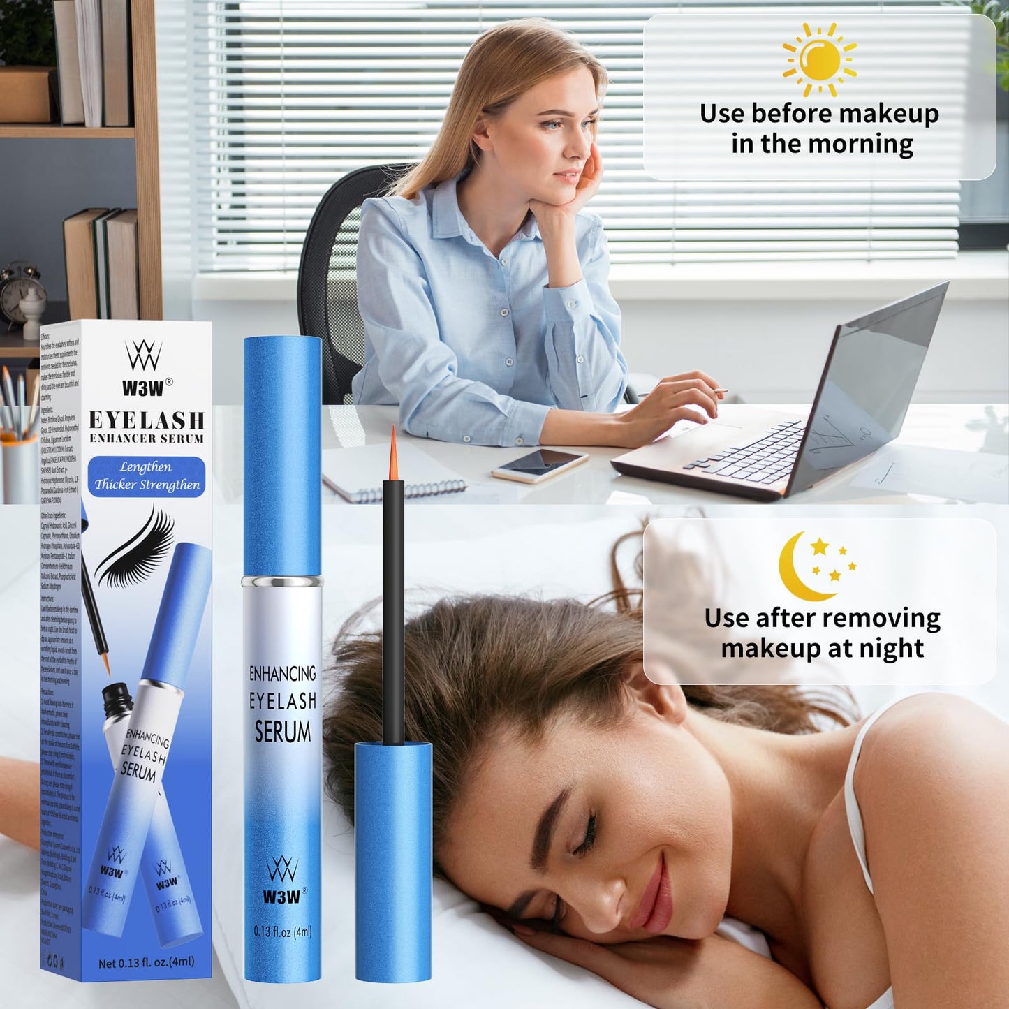 W3W Lash Serum - Eyelash Growth Serum with Advanced Formula to Boost Longer, Thicker Fuller Looking Lashes Nourishing Lash For Eyelash Growth Vegan & Cruelty-Free for Sensitive Eyes 4ml