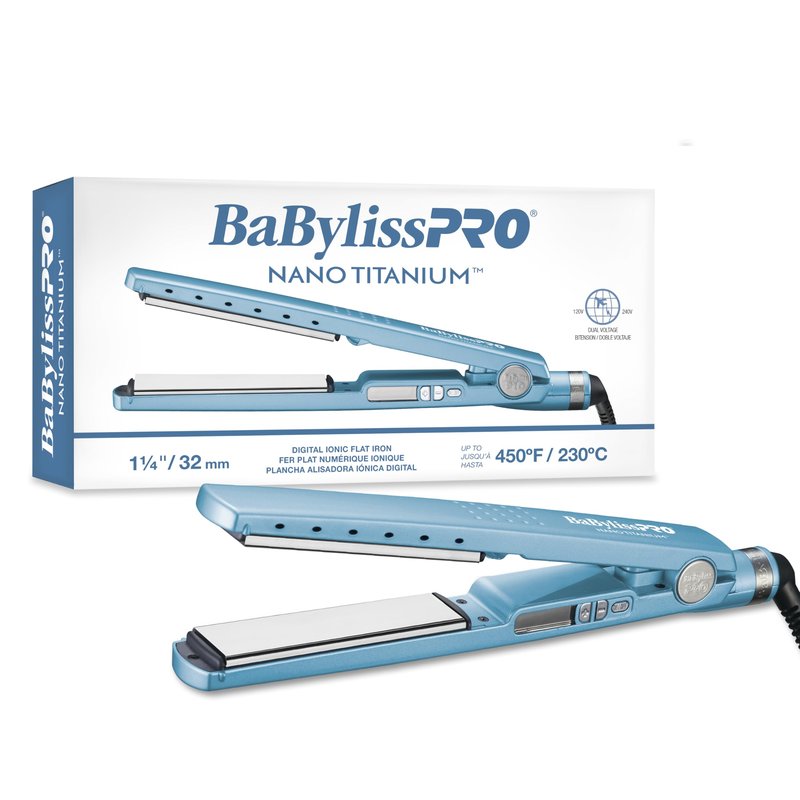 BaBylissPRO Nano Titanium Ionic Flat Iron Hair Straightener, 1/4" Hair Straightener Iron for Smooth, Shiny, Frizz- Free Hair and All Hair Types