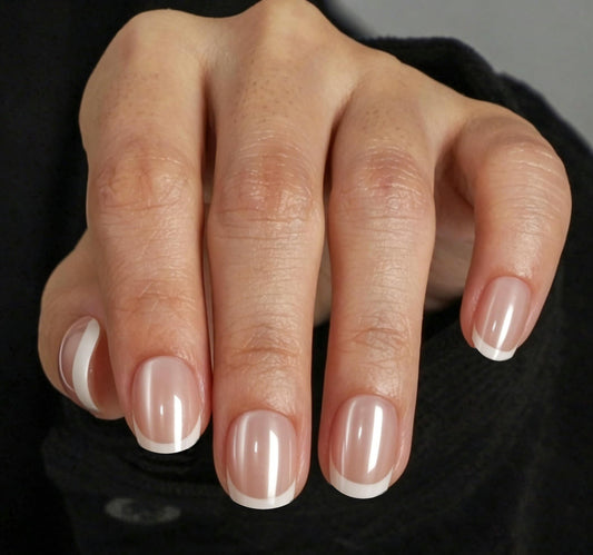 SUPNAIL16 Sizes Extra Short Press On Square Nails, 32 Pcs Salon Quality Glossy Super Short Glue on Gel Nails（Chrome White French Tip）