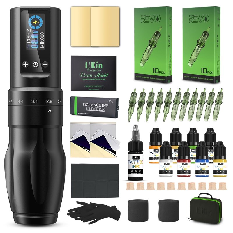 INKin Tattoo Gun with 7 Adjustable Stroke Lengths 2.2mm-4.2mm, Ultra-Plus Wireless Tattoo Pen Machine 1600mAh Power Supply, Tattoo Pen with LED Display for Beginners and Artists