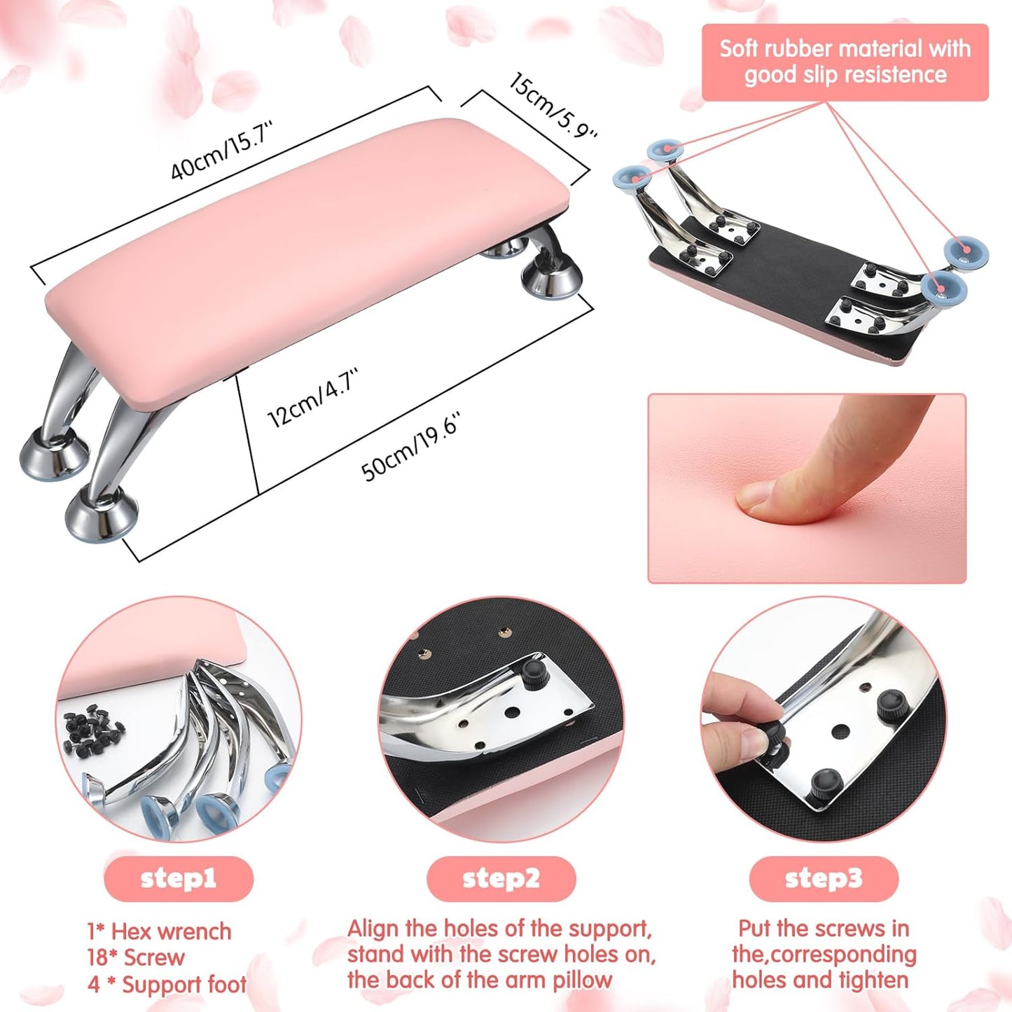 Nail Accessories Tool Set - Detachable Hand Rest Pillow & 50 Disposable Practice Sheets | Pink