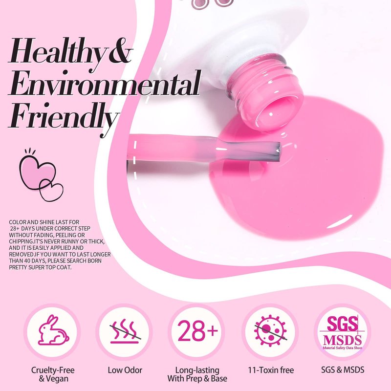 Born Pretty Pink Gel Nail Polish Set 6 Colors Valentine's Day Sweet Lovely Nude Pink White Colors Nail Art DIY Manicure Salon Home 7ML