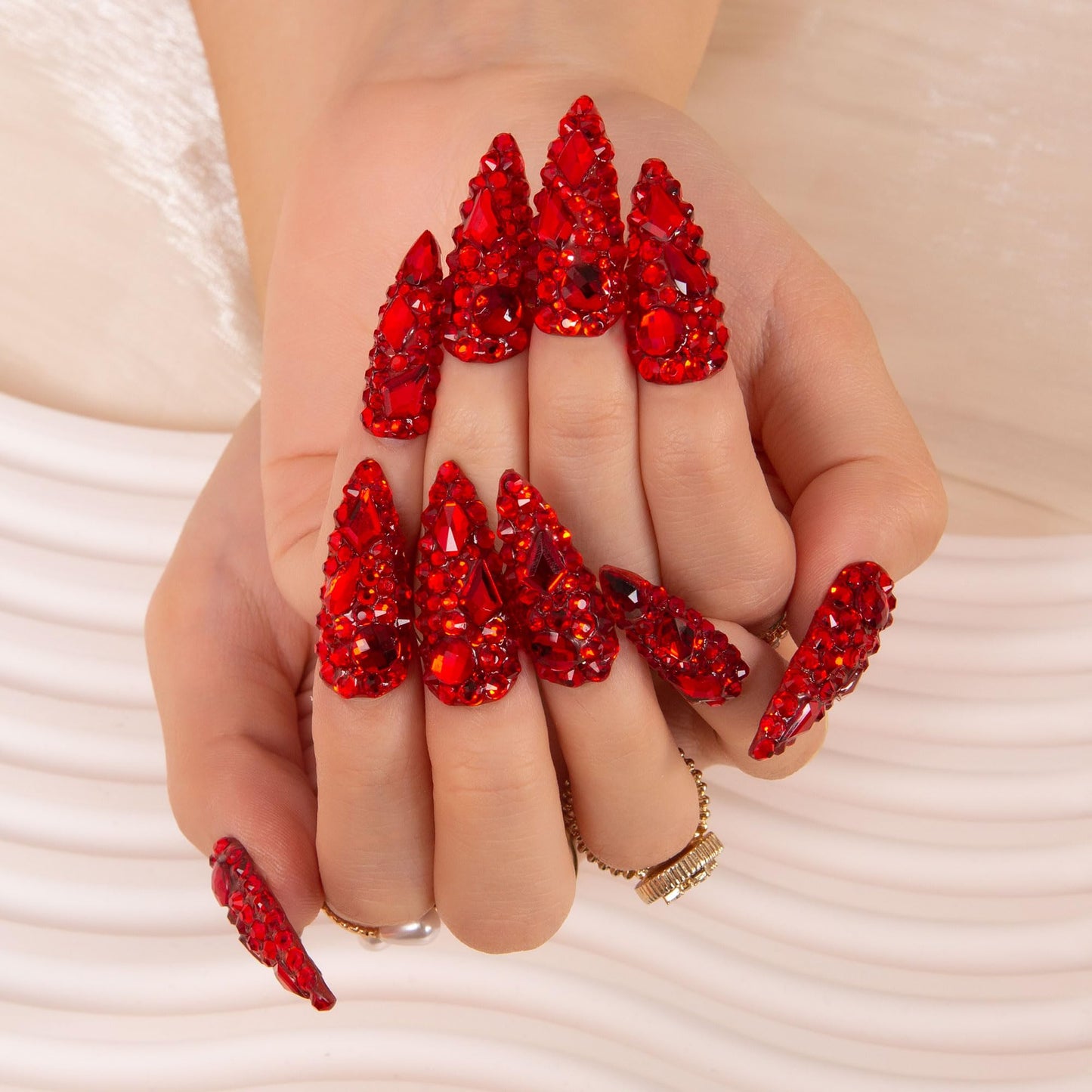LOVFUL Press on Nails FROZEN | Handmade with Full Covered Crystals | Reusable Full Cover Nails | Stiletto Classic Regular 1.3 in | H319-L