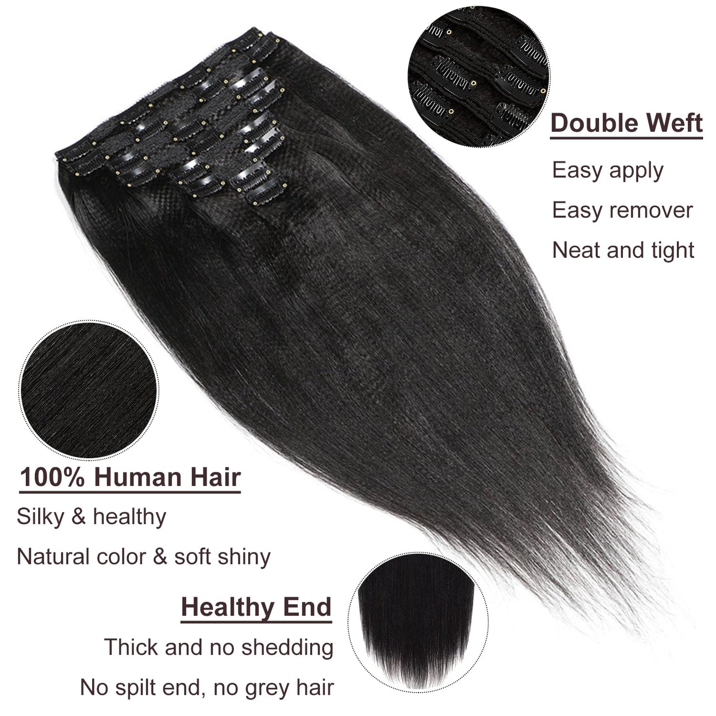 Clip ins Human Hair Remy Kinky Straight Clip in for Black Women Yaki Straight Clip in Hair YK 120g