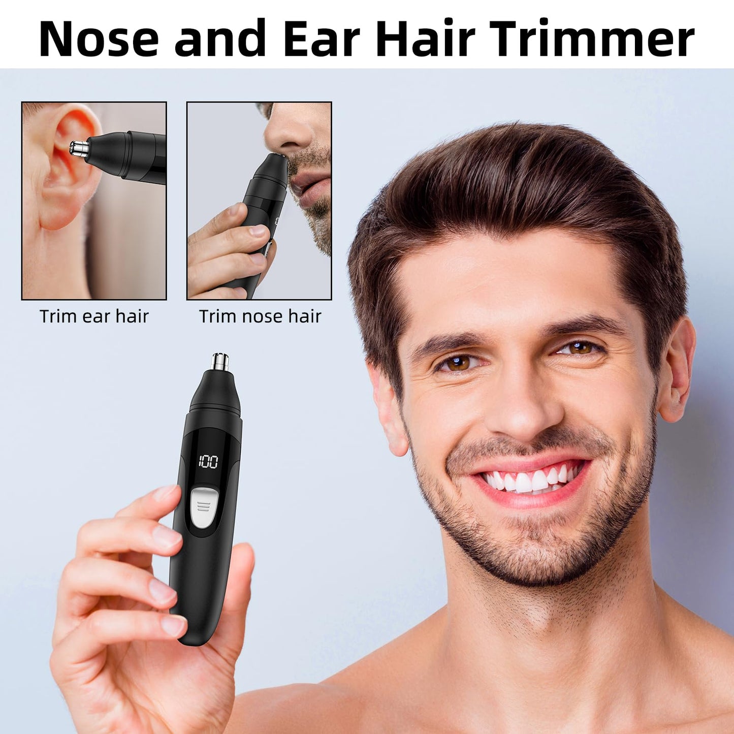 SHOBES Nose Hair Trimmer Painless Rechargeable Ear and Eyebrow Trimmer Professional with Edge Blades (Black)