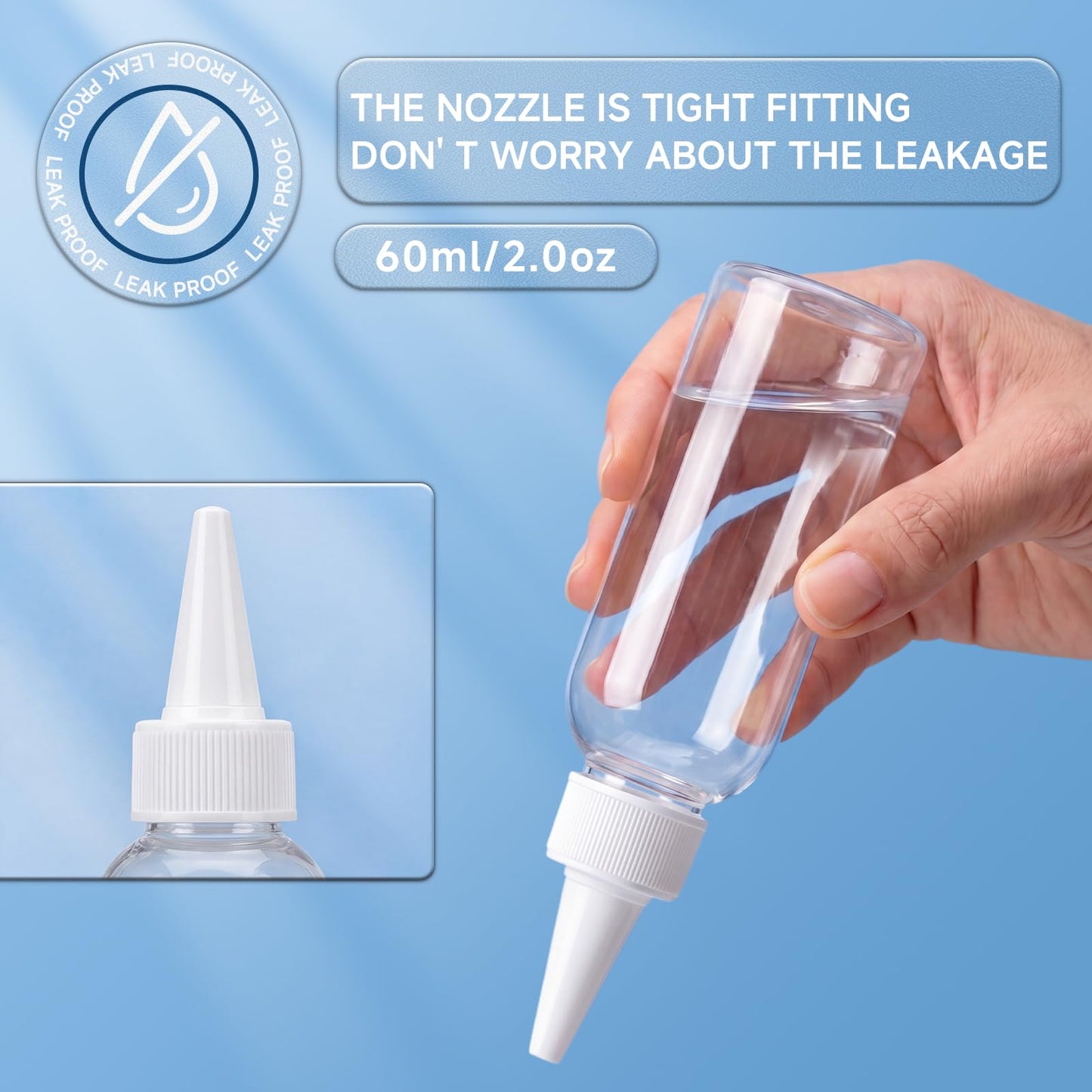 TRENDBOX 2oz Clear Plastic Bottles Applicator with Twist Top Cap BPA-Free For Hair Oils and Liquids 48 Pack with 48pcs Labels