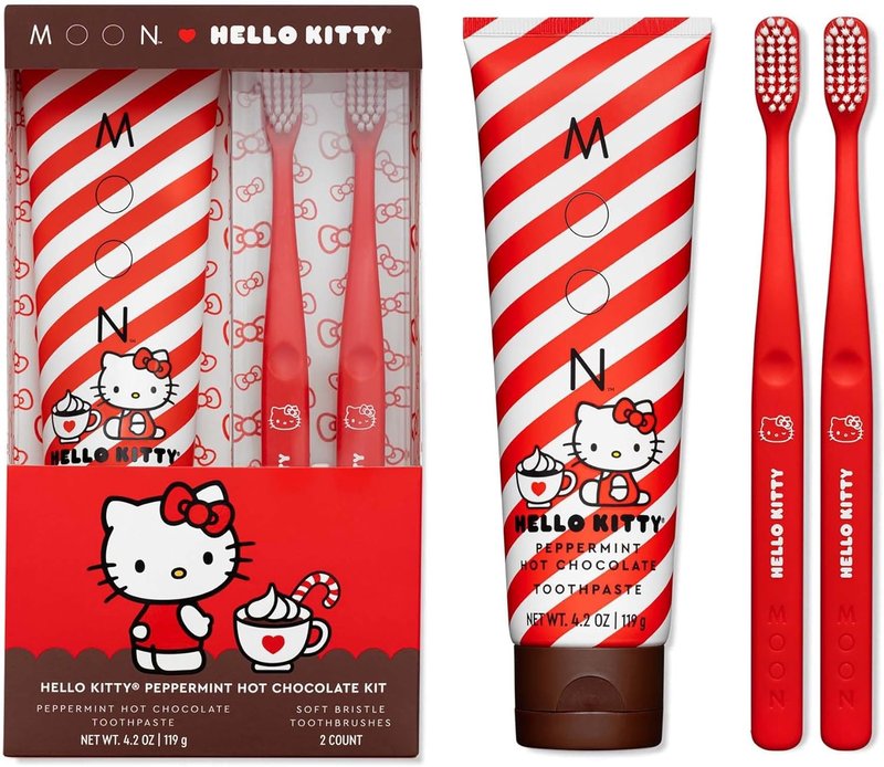 Hello Kitty Toothpaste - Peppermint Hot Chocolate Flavor, 4.2 Oz | No Fluoride, Sugar-Free, Extra Soft Toothbrushes for Kids & Adults