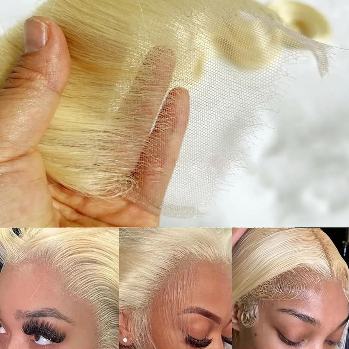 5x5 613 Closure Hd Transparent Lace 12A Grade Blonde Human Hair Pre Plucked With Baby Hair Brazilian Virgin Straight Hair Invisible Lace Frontal Closure Free Part 14 Inch