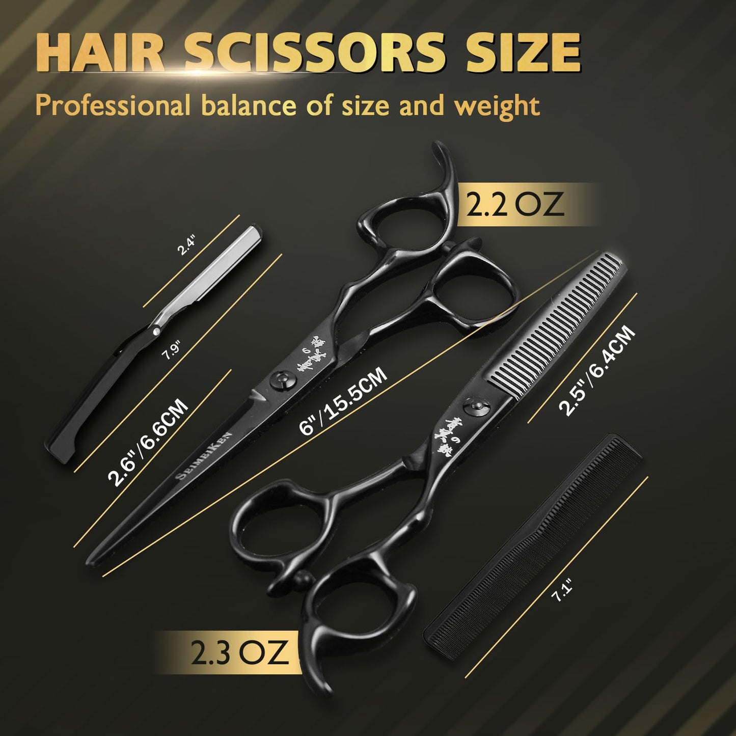 Professional Hair Scissors, 6" Japanese 440C Hair Cutting & Thinning Shears