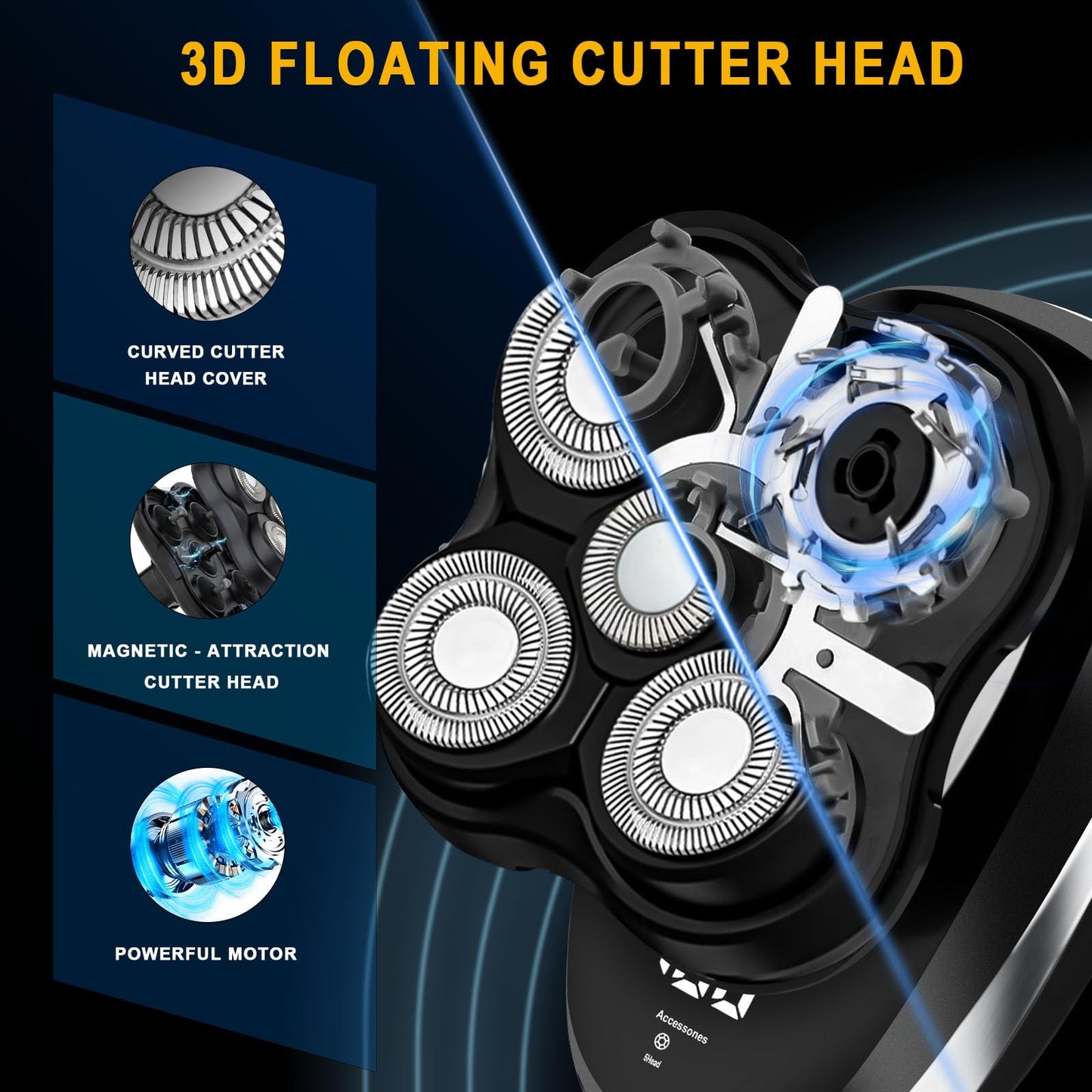 LQT Head Shaver for Bald Men | Wet & Dry Electric Shaver with 5D Floating Head & Magnetic Blades | Rechargeable Razor with LED Display & 3-Second Safety Lock