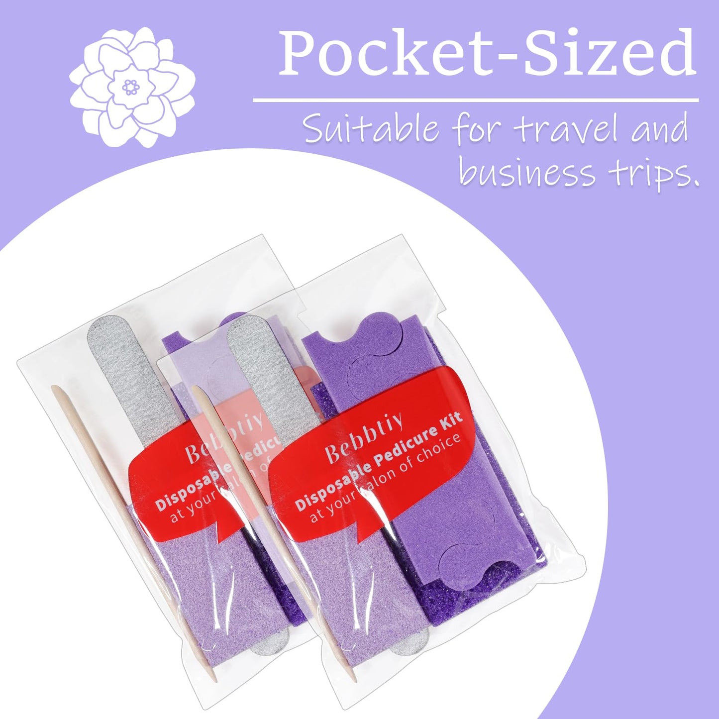 Disposable Pedicure Kit Sets, 5 in 1 Nail Salon Manicure Pedicure Kit Professional, Nail File, Pumice Pad, Mini Buffer, Toe Separator, Wood Stick, Individually Package (50, Count, 80/100 Grit)