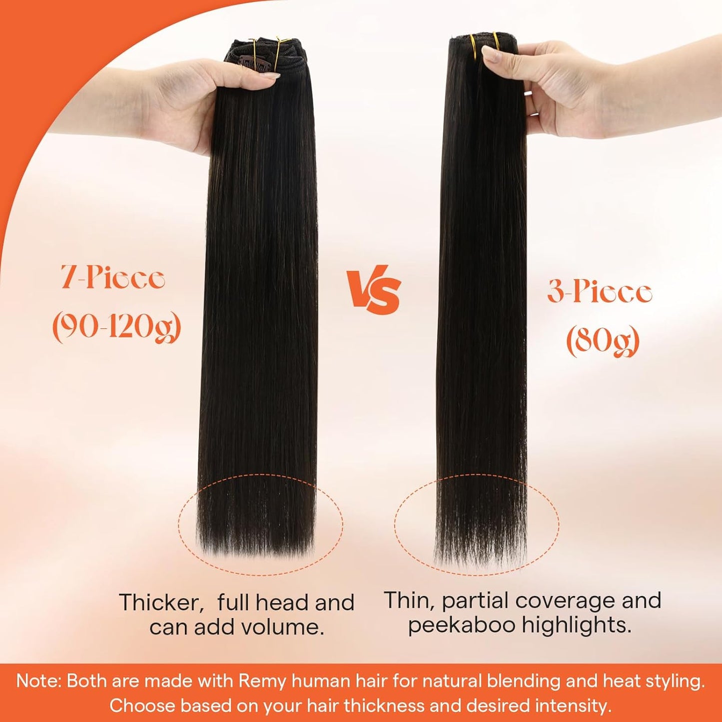 Real Human Hair Clip-In Extensions - 14 Inch Remy Hair, Jet Black | Lightweight 85g for Women