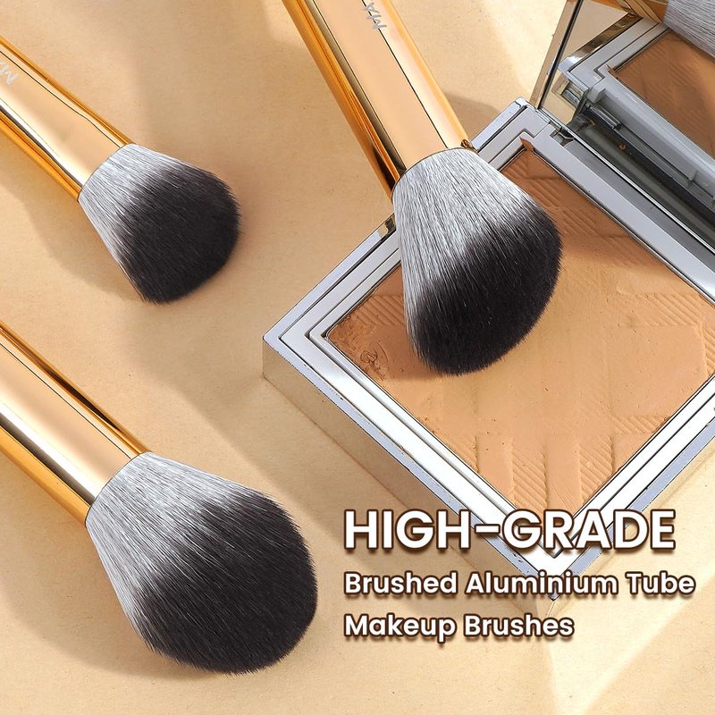 Premium Synthetic Makeup Brush Set - 13 PCS Travel Brushes with Case | Gold & Silver
