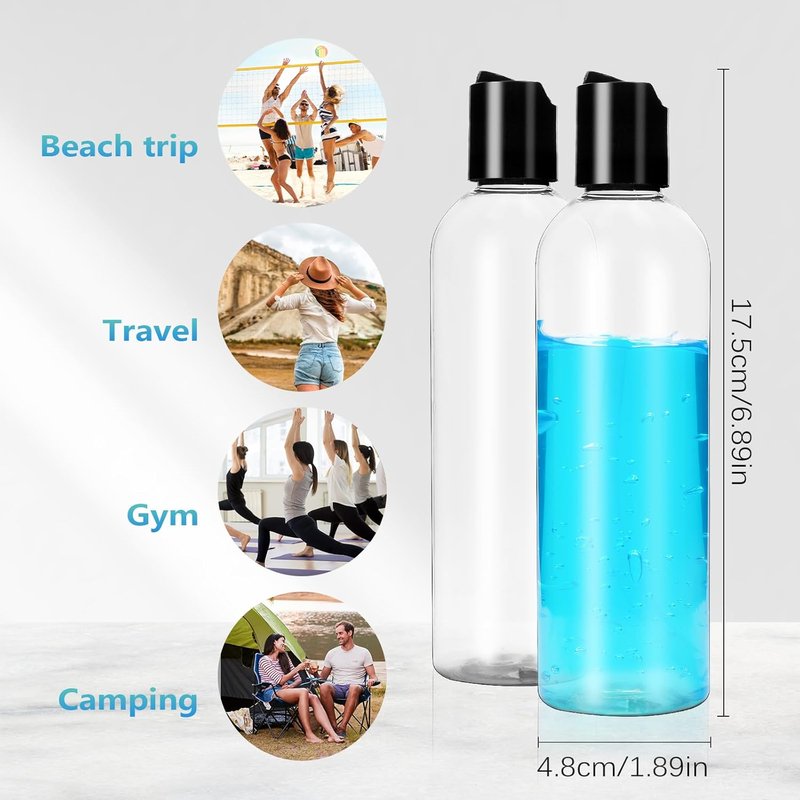 Travel Bottles Set - 34 Pcs Refillable Squeeze Containers for Shampoo, Lotions & Creams | Clear 8 oz