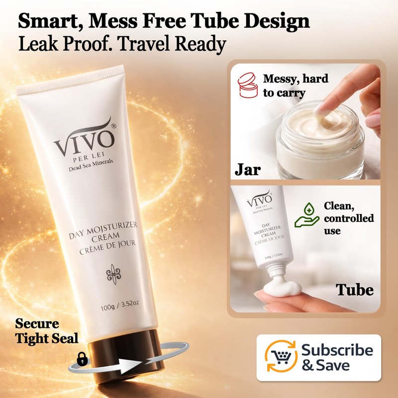 Vivo Per Lei Dead Sea Day Cream - Hydrating and Soothing - Contains Shea Butter - Anti Aging Moisturizer Face Cream for Women - Lightweight - Non Greasy - For Daily Use - 3.4 Fl Oz - Pack of 4