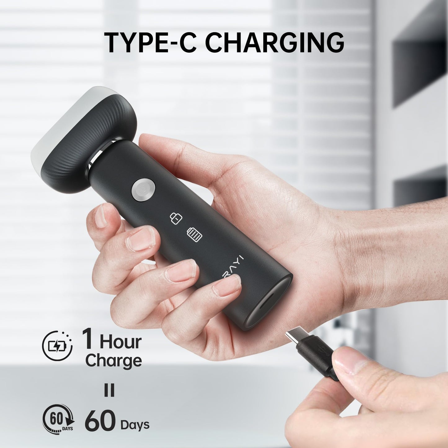 Electric Shaver for Men with Floating Arc 3-Blade, 9000 RPM, Magnetic Head, 1 Hour Fast Type-C Charging, IPX7 Waterproof, Skin-Friendly Blade for Smooth Shaving, Navy
