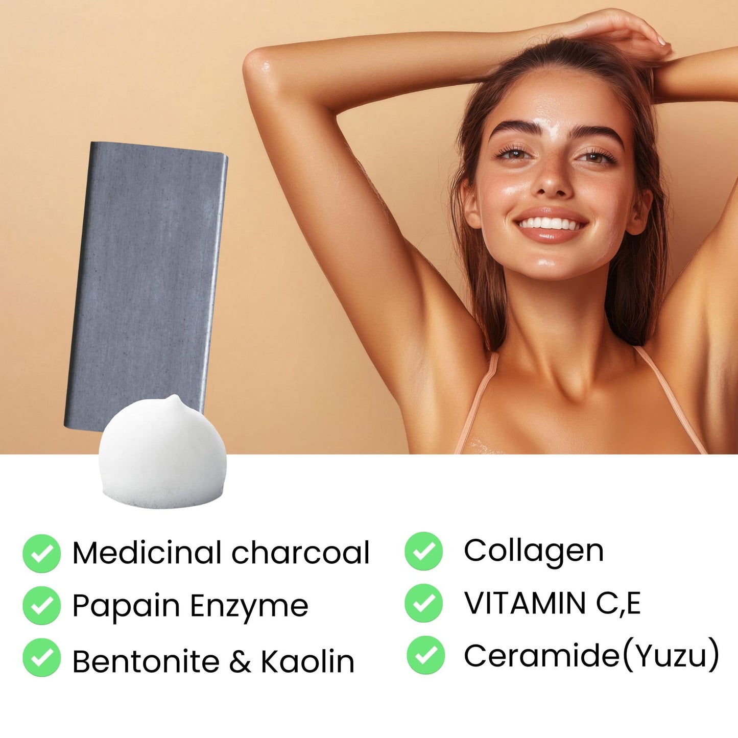 Pelican Soap Charcoal Soap Bar for Acne-Prone Skin, Natural Bar Soap for Sensitive Skin & Pore Cleansing with Papaya Enzyme, Black Soap Bar for Men & Women Made in Japan 4.8 Oz, 4 Count, FOR BACK