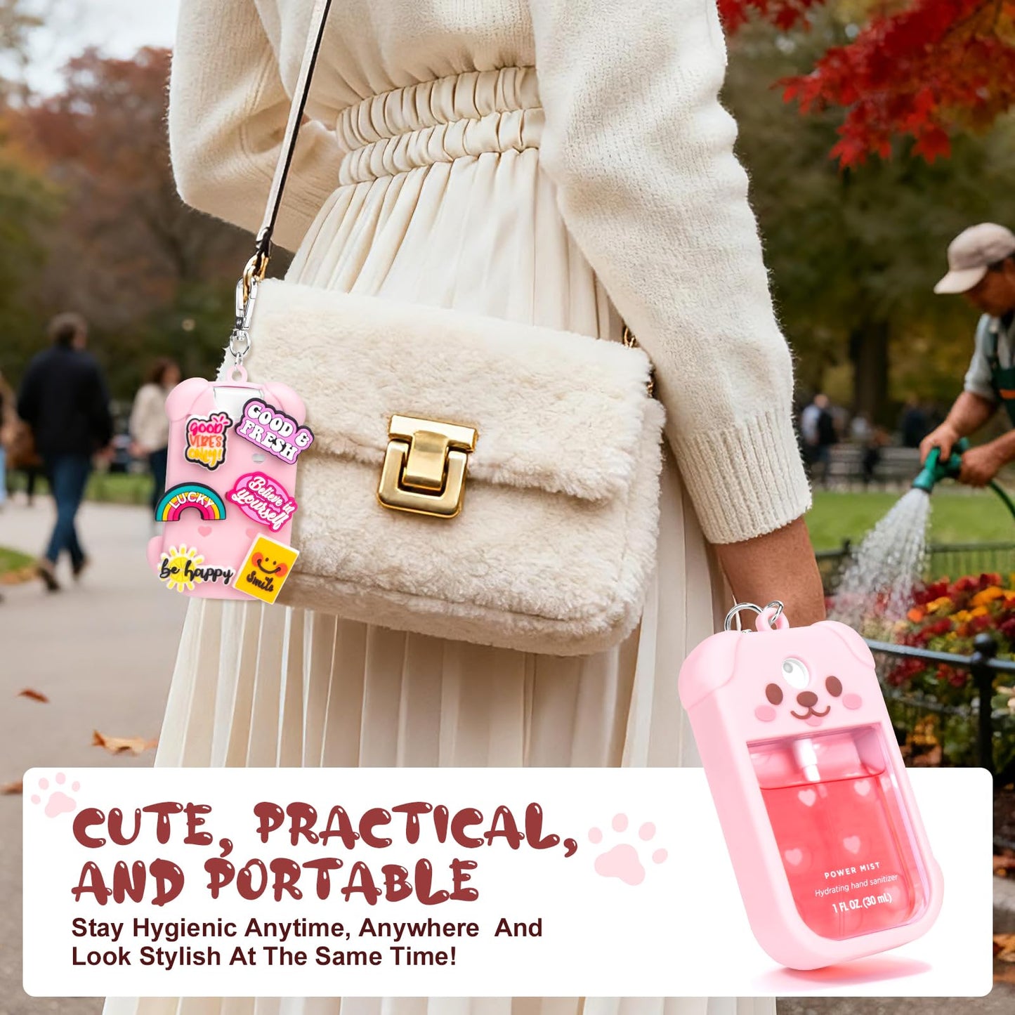 Metyond Dog Silicone Case for Touchland Hand Sanitizer Spray Power Mist 1 FL OZ/30ML for Touchland Case with Keychain, with Cute Charms Accessory Cute Travel Case (1PCS Pink)