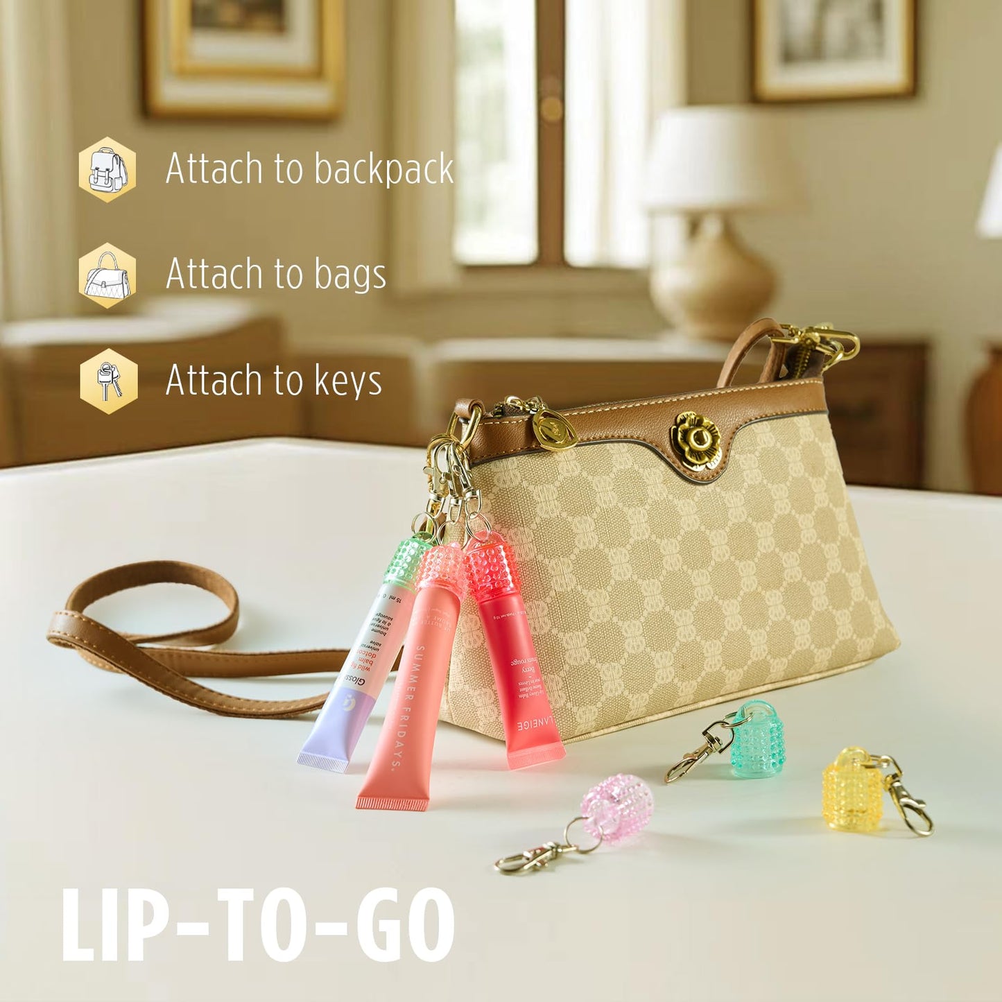 Lip Balm Keychain Cap for Laneige, Summer Friday and Glossier, Lip Balm Holder for Lanyard or Bag, Lip Gloss Keychain for Women,Replacement Cap with Stopper Prevent Spills