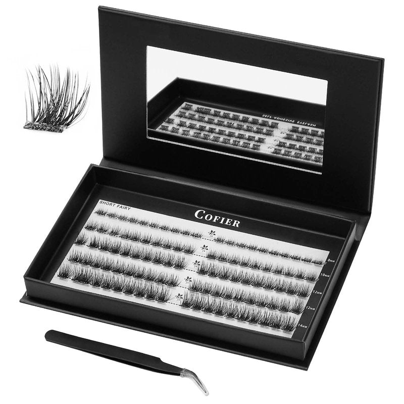 Glue-Free Wispy Lash Clusters Kit, 90 Pcs Individual Eyelash Clusters- DIY Lash Extension Kit with eyelashes Tweezers, Natural Fluffy Fake Lashes, Beginners Friendly (Cateye(10-17mm/60PcS) C Curl)