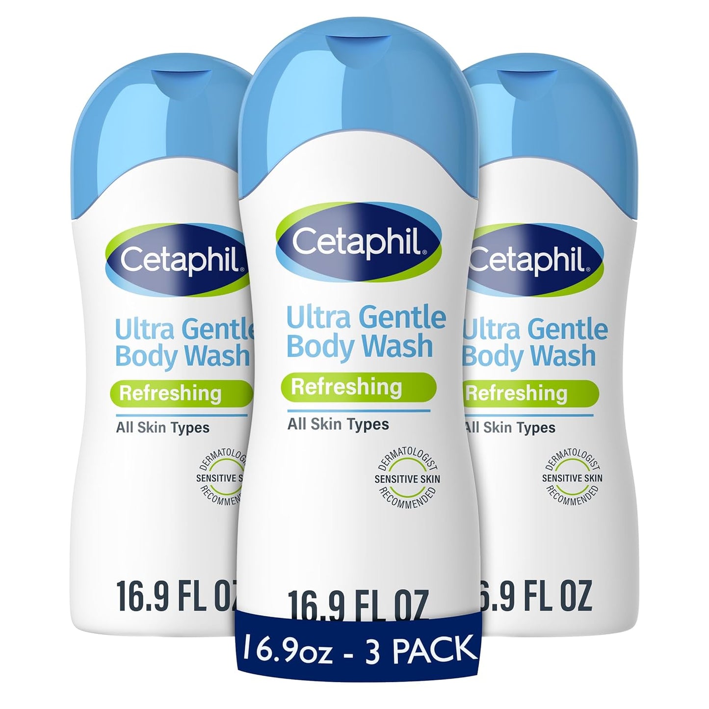 Cetaphil Ultra Gentle Body Wash - Refreshing Scent for Sensitive Skin | 16.9oz, Pack of 3 with Aloe Vera & Vitamin B5