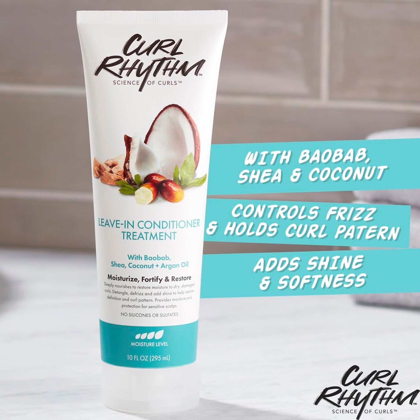 Curl Rhythm Leave-in Conditioner Treatment - Leave-in Conditioner for Curly Hair - Hair Moisturizer with Shea, Coconut, and Argan Oil - 4 pc