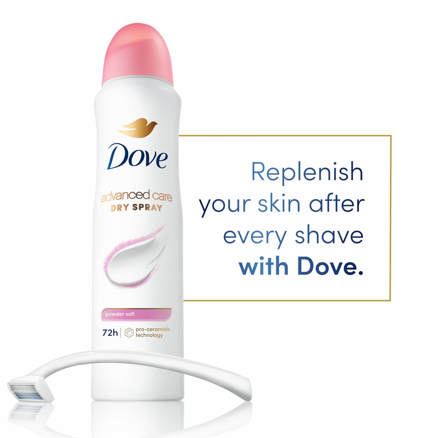 Dove Advanced Care Antiperspirant Deodorant Spray Powder Soft 3 Count to help skin barrier repair after shaving 72 hour antiperspirant deodorant for soft underarms with boosted ceramide levels 3.8 oz