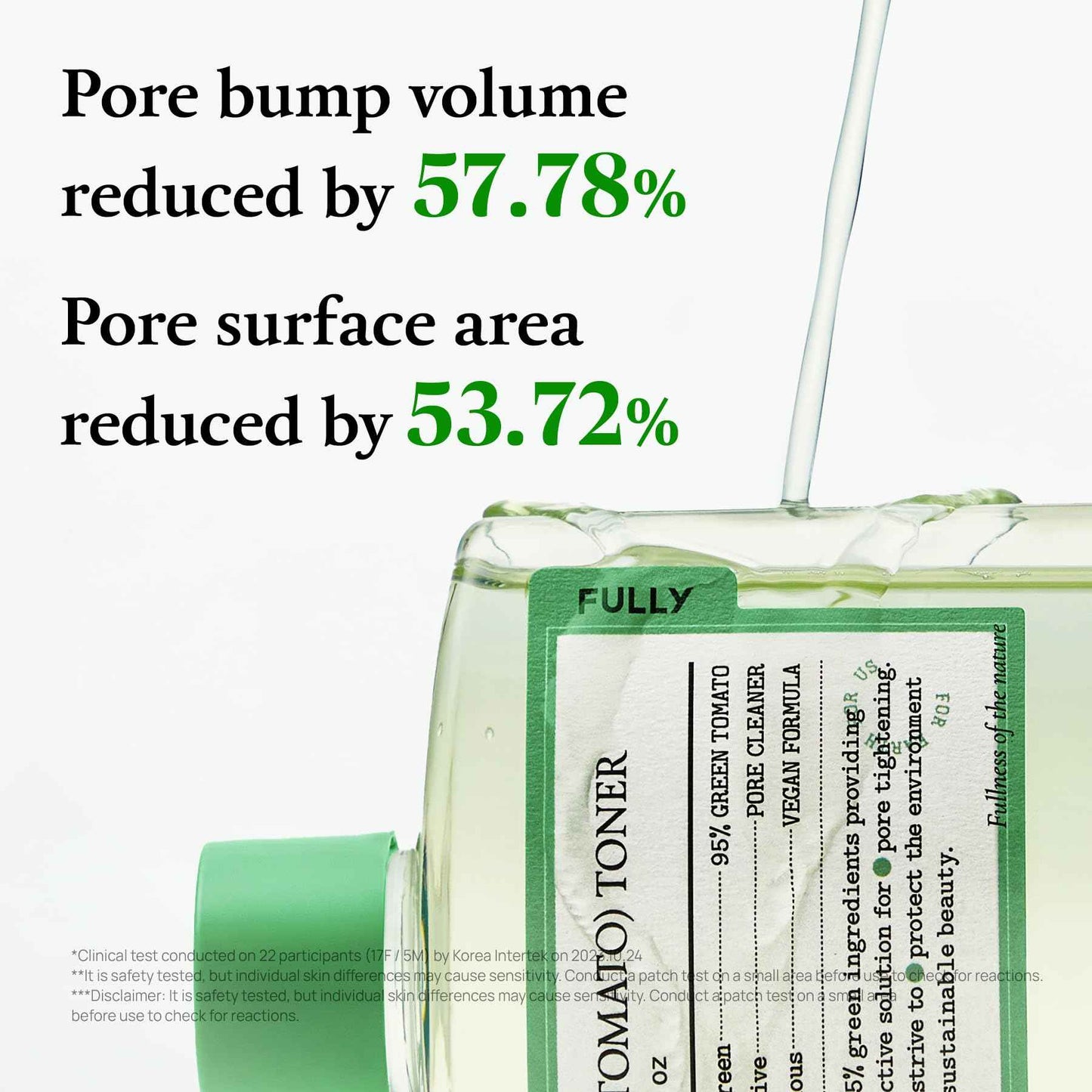 FULLY Green Tomato Toner, Pore Tightening with 95% Green Tomato Extract and VIT C, Skin Soothing and Hydrating, Fragrance Free, Vegan & Dermatologically Tested, 8.45 fl.oz