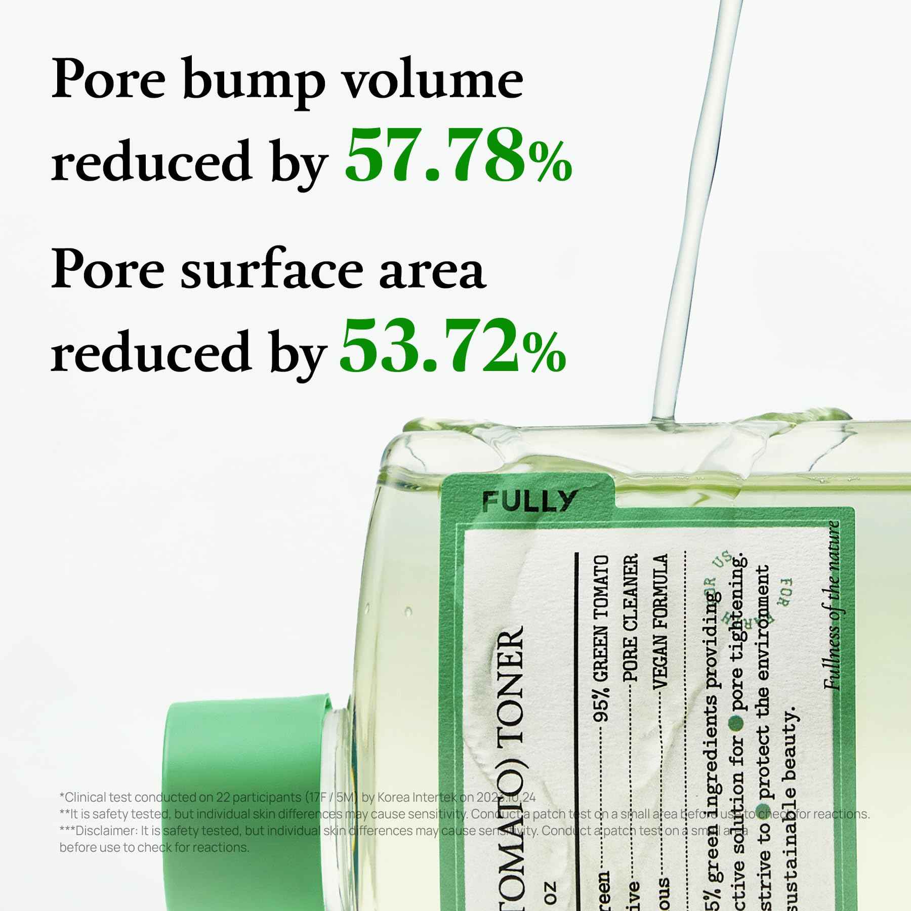 FULLY Green Tomato Toner, Pore Tightening with 95% Green Tomato Extract and VIT C, Skin Soothing and Hydrating, Fragrance Free, Vegan & Dermatologically Tested, 8.45 fl.oz