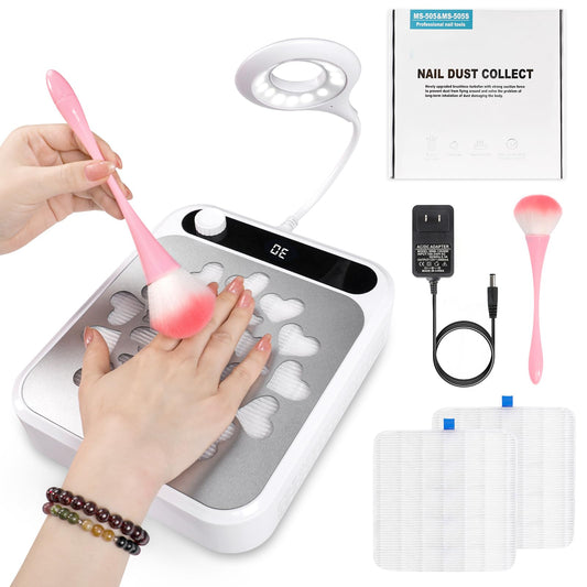 heemeei Nail Dust Collector, Dust Collector Nail Tech with LED Light & 2Pcs Reusable Filters & Cleaning Brush, Nail Fan Vacuum Dust Collector for Salon Home, Manicure Acrylic Gel Nails Polishing(Pink)