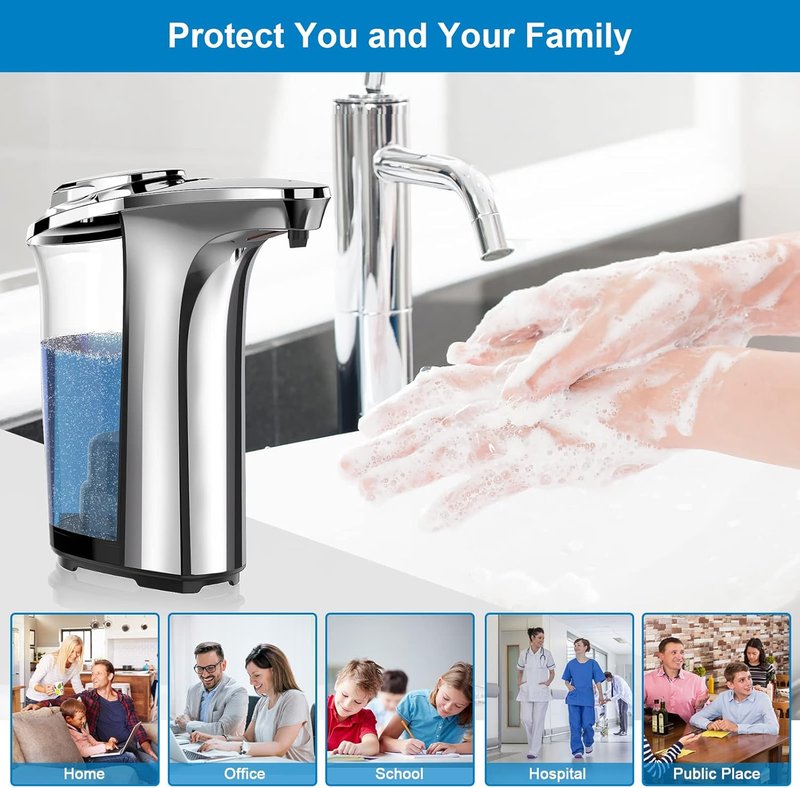 Automatic Soap Dispenser - Touchless 17oz Liquid Hand Dispenser with Infrared Sensor | Adjustable Levels, Silver