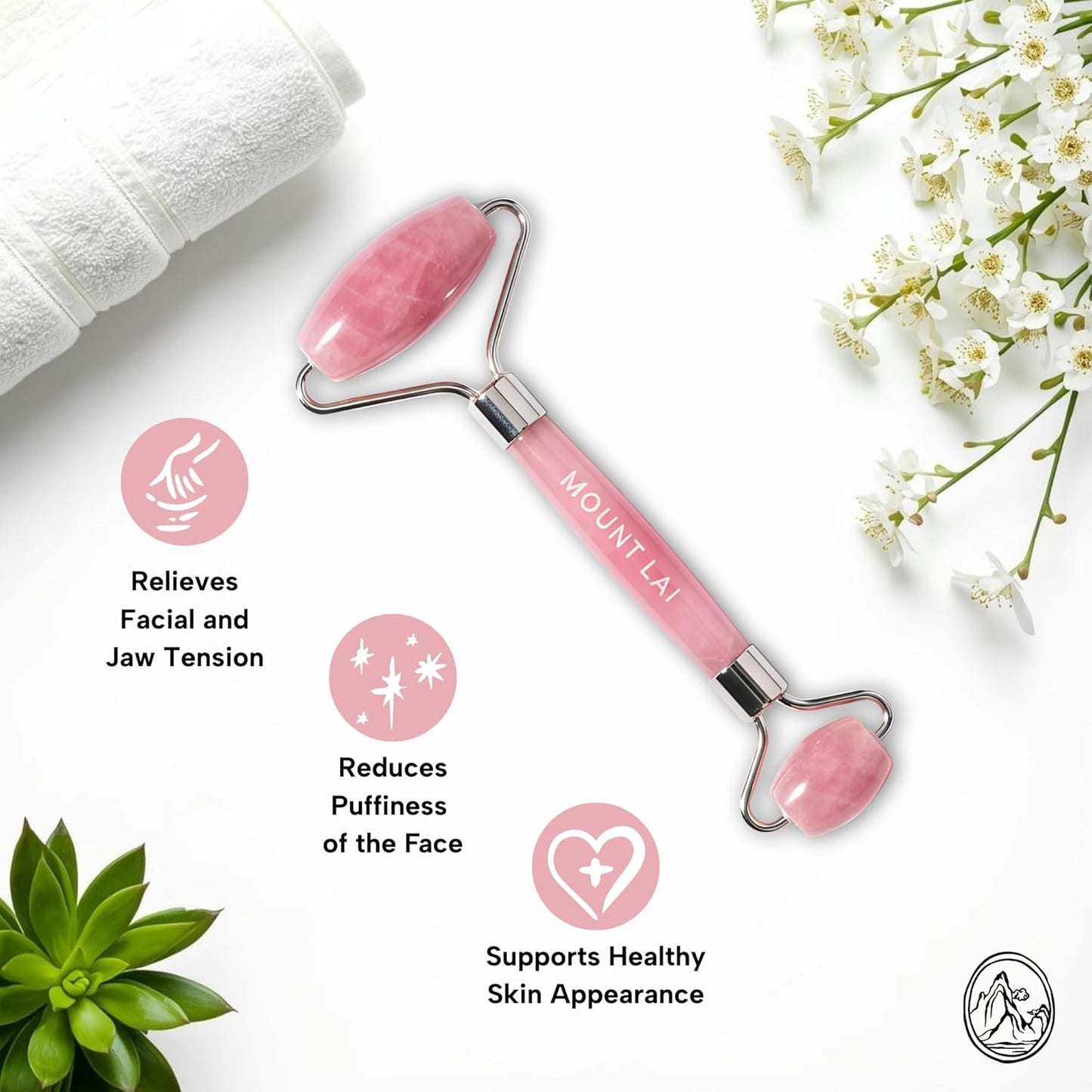 De-Puffing Rose Quartz Facial Roller - Anti-Aging Face Massager for Soothing & Radiant Skin | Certified Rose Quartz Tool