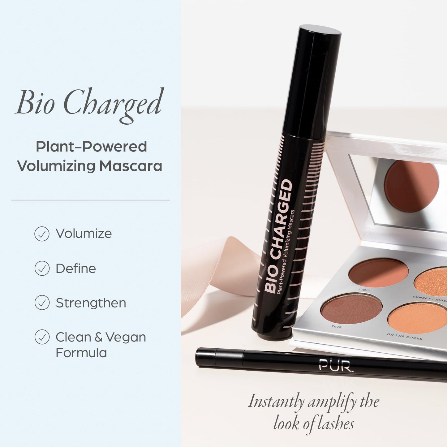 PÜR MINERALS Bio Charged Plant-Powered Volumizing Mascara - Waterproof, Lightweight & Long-Lasting Vegan Lash Mascara for Volume & Length - Strengthen & Amplify the Look of Lashes – Natural & BPA Free