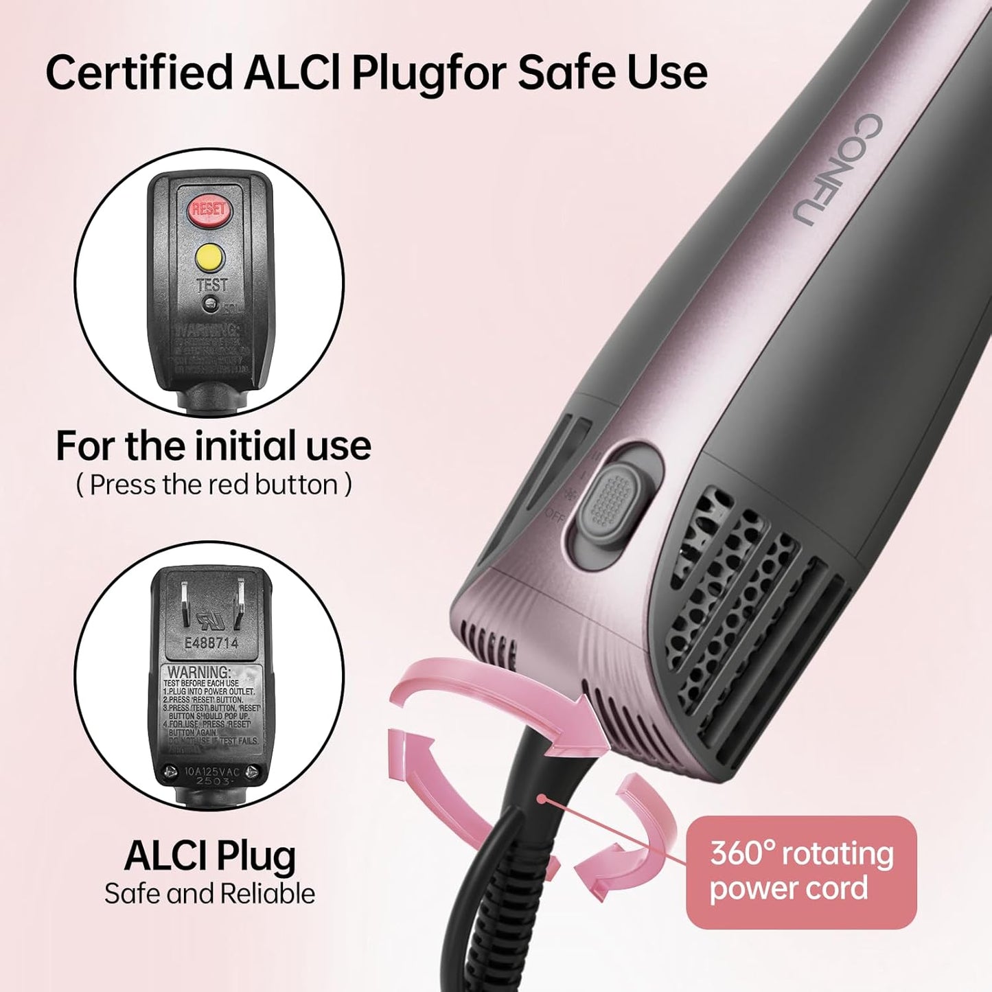 CONFU Blow Dryer Brush - 4-in-1 Hot Air Styling Tool for Frizz-Free Volume | Drying, Straightening, Curling