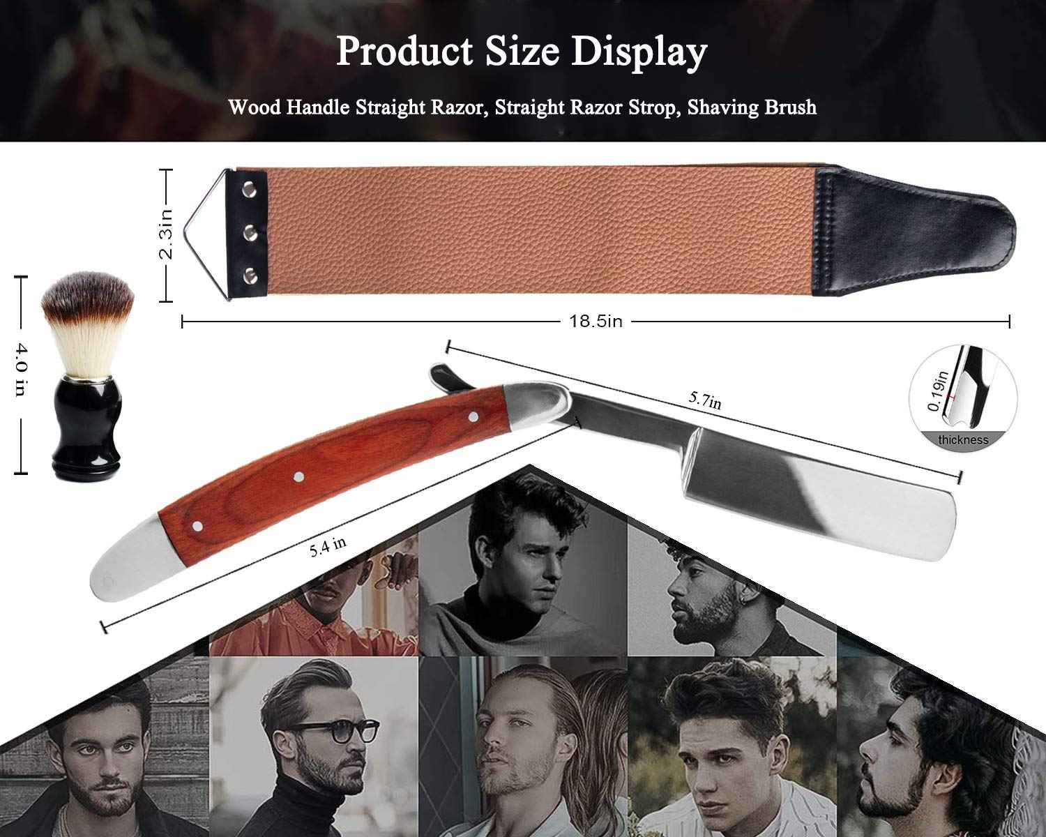 Professional Straight Razor Kit With Strop, Shaving Brush, Leather Strop - Barber Edge Razor Navaja de Barbero