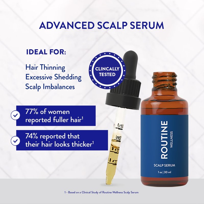 Routine Wellness Scalp Serum for Thinning Hair – Promotes Visibly-Thicker, Fuller-Looking Hair – Lightweight, Science-Backed with Red Clover & Peptides - 30ml