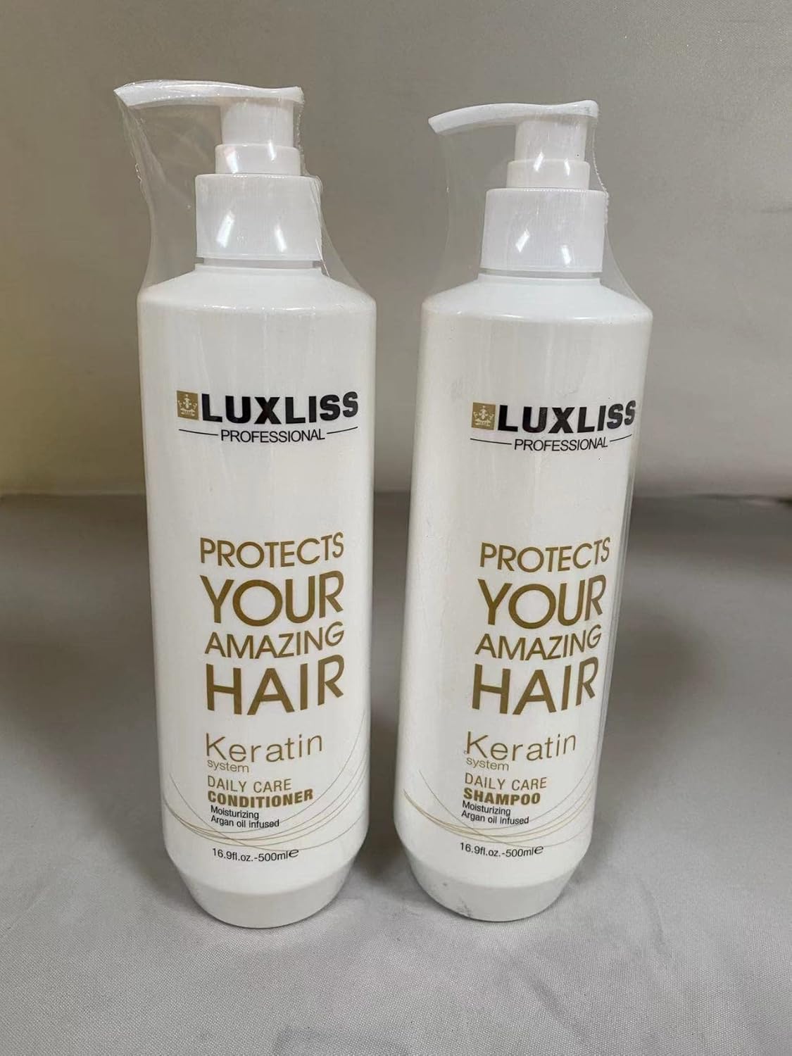 Luxliss Keratin Daily Care Shampoo & Conditioner Set - Moisturizing Anti-Frizz Formula for Chemically Treated Hair | 2 Pack (16 Fl Oz Each)