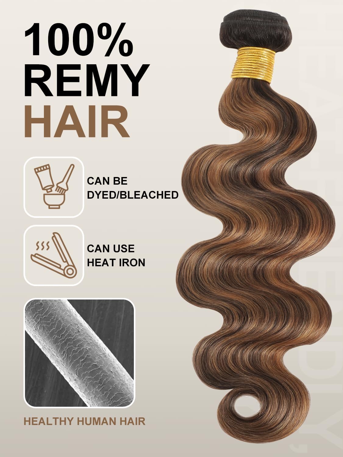 Thick 12A Remy Hair F1B/30 Highlight Honey Blonde Balayage Colored 2 Tone Single Wavy Bundle 12 Inch