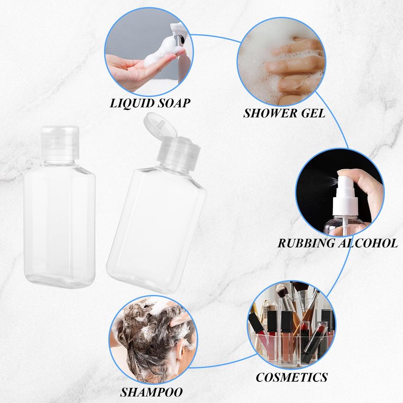 CYEAH 100 PCS 2 Oz Empty Hand Sanitizer Bottles, Clear Refillable Flip-Top Bottles, Plastic Travel Size Bottle with Flip Cap, Refillable Hand Sanitizer Holder for Travel, Business Trip and Camping