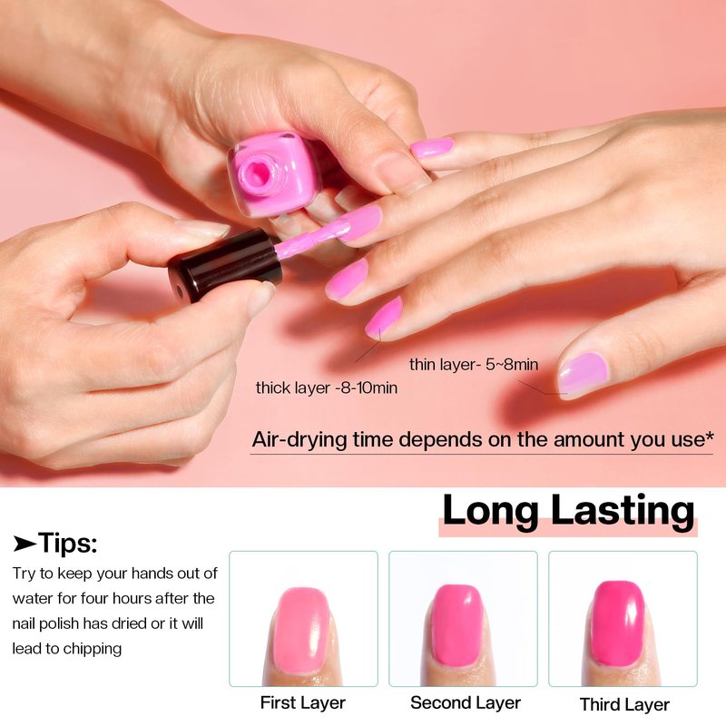 Morovan Rose Nail Polish Set: Burgundy Dark Wine Cherry Red Hot Pink Fingernail Polish Kit Air Quick Dry Regular Finger Nail Polish Pack for Women Gift Holiday
