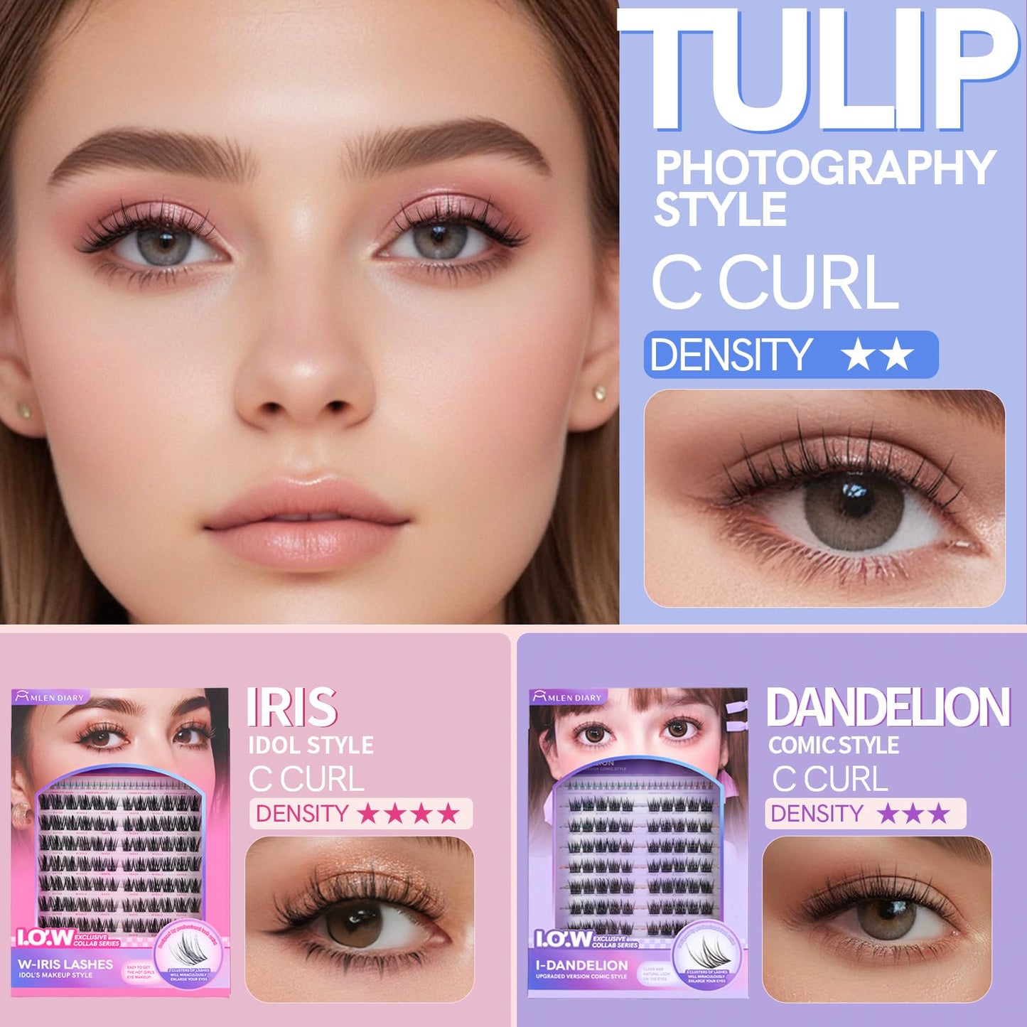 MLEN DIARY Natural C Curl Eyelash Clusters O-Tulip 10.5-13.5MM 105pcs Wispy Lash Clusters Kit Short Lightweight Handmade PBT Fiber for Bigger Eyes (O-Tulip 10.5-13.5MM)