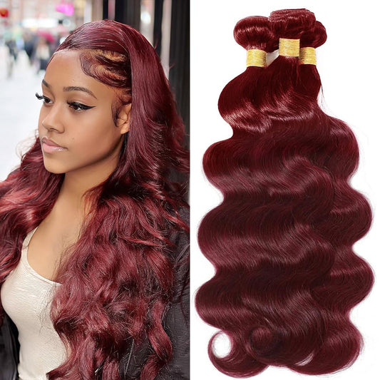 Dokksiiia Body Wave Bundles Burgundy 99J, 08 10 12 Inch