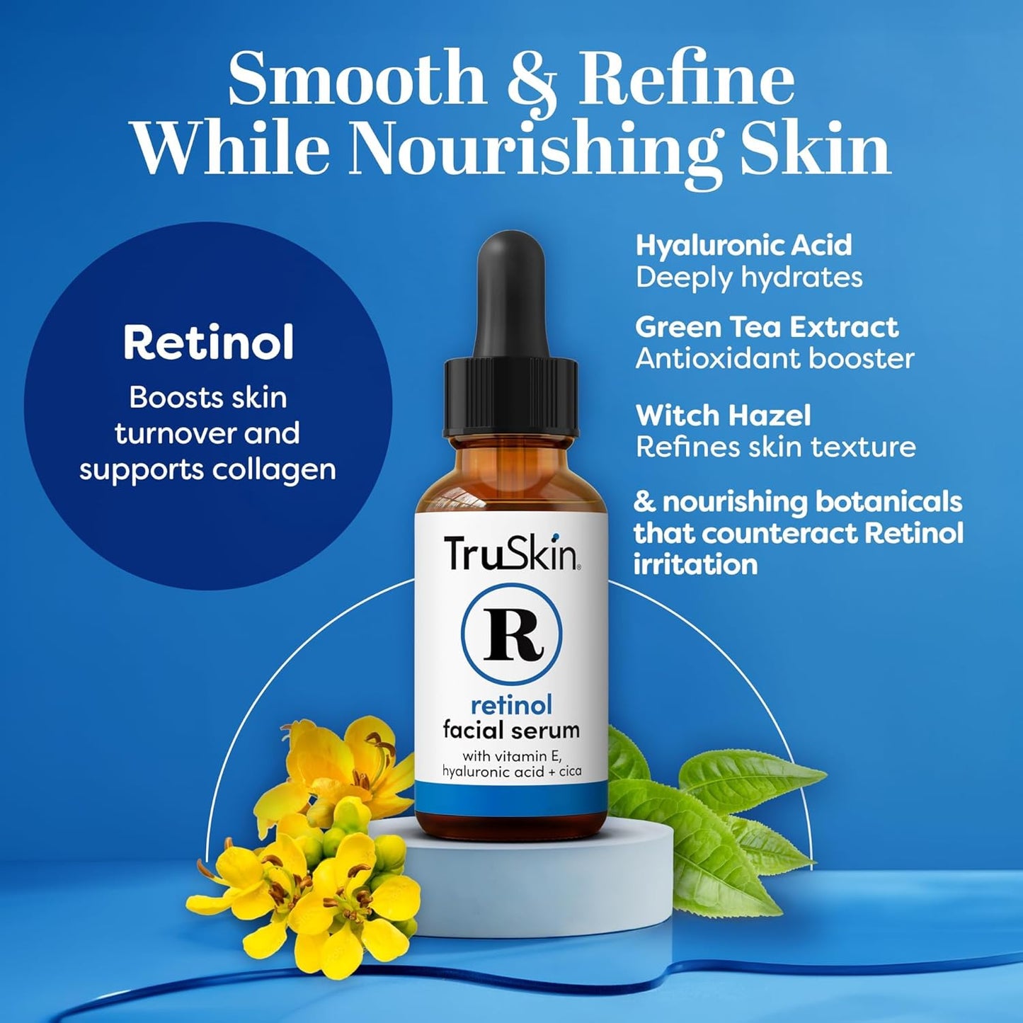 TruSkin Retinol Serum for Face - Anti-Aging Retinoid with Hyaluronic Acid & Vitamin E | 2 Fl Oz