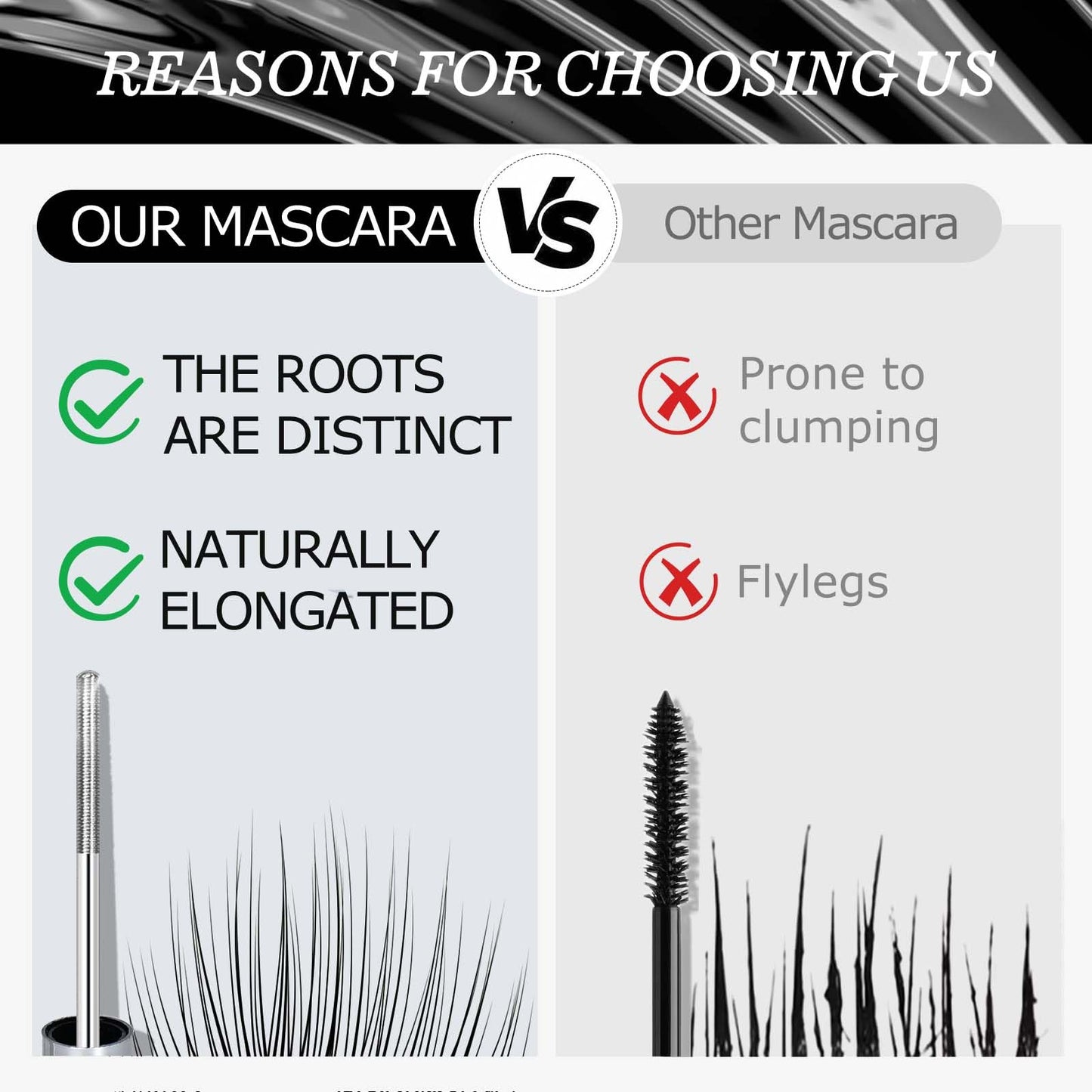 Black Washable Metal Mascara Wand, Waterproof Iron Wand Mascara for Thin Short Sparse Lashes, Natural Length Slim Volume Buildable Formula, Separated Lashes, Long Lasting Smudge-Proof No Flaking Tint