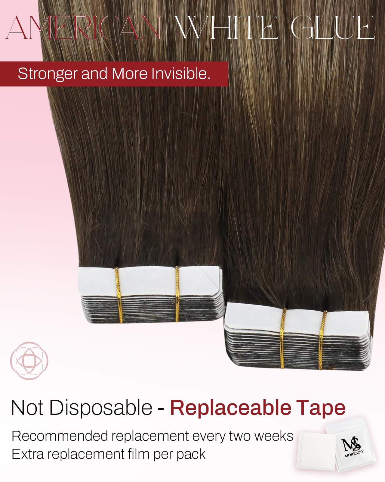 Moresoo Tape in Hair Extensions Human Hair Ombre Tape in Extensions Human Hair Balayage Brown to Caramel Blonde with Brown Hair Extensions Glue in Real Human Hair Extensions 18 Inch #4/27/4 20pcs 50g