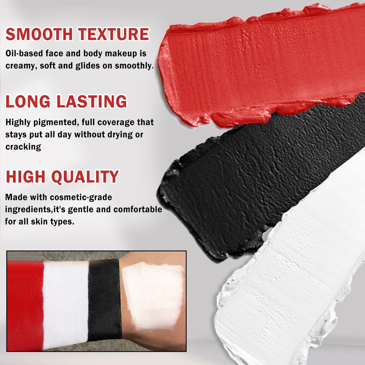 QIUFSSE Clown Makeup Kit,Red Black and White Face Painting Kit Professional,Clown Face Paint Halloween Makeup with Brushes,Oil Based Body Paint for Adults,Joker Vampire Zombie